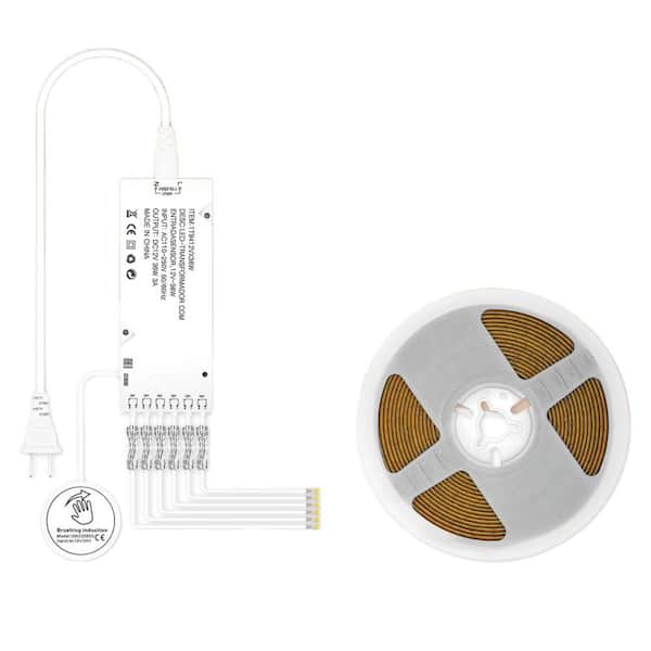 BIBIVIS Led Light Strip kit with 6 Output Ports, 5m Cuttable Warm White 3000K COB Strip, Bulkhead Hand Switch and Dimmer