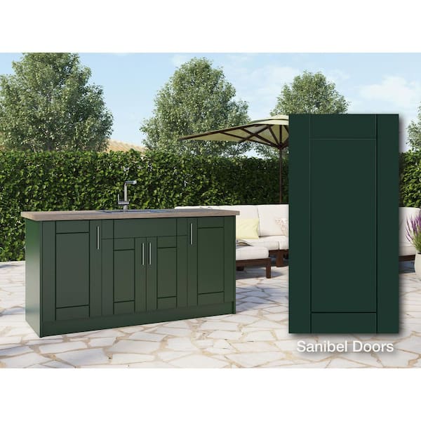 WeatherStrong Sanibel Emerald Green 13-Piece 67.25 in. x 34.5 in. x 25.5 in. Outdoor Kitchen Cabinet Island Set
