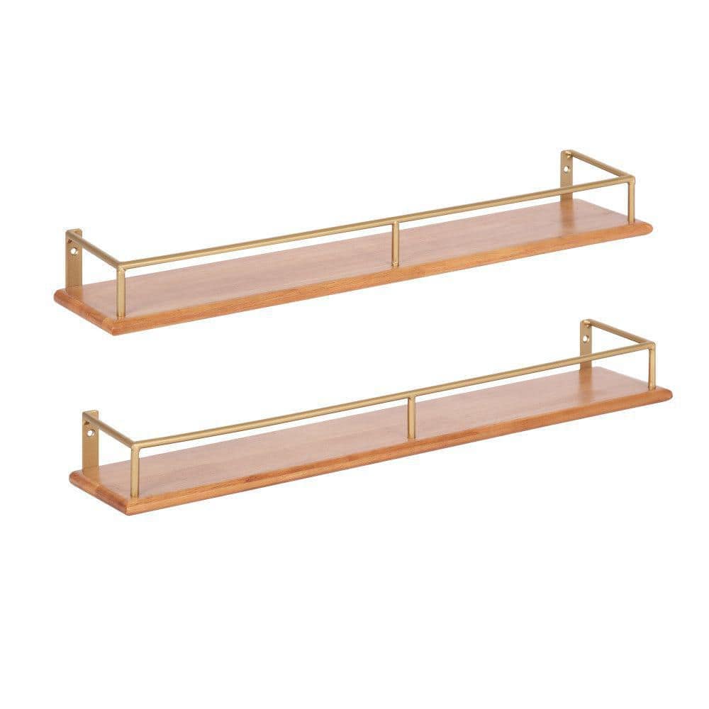 Camryn 24 in. W x 4 in. D Natural/Gold Wood Decorative Wall Shelf