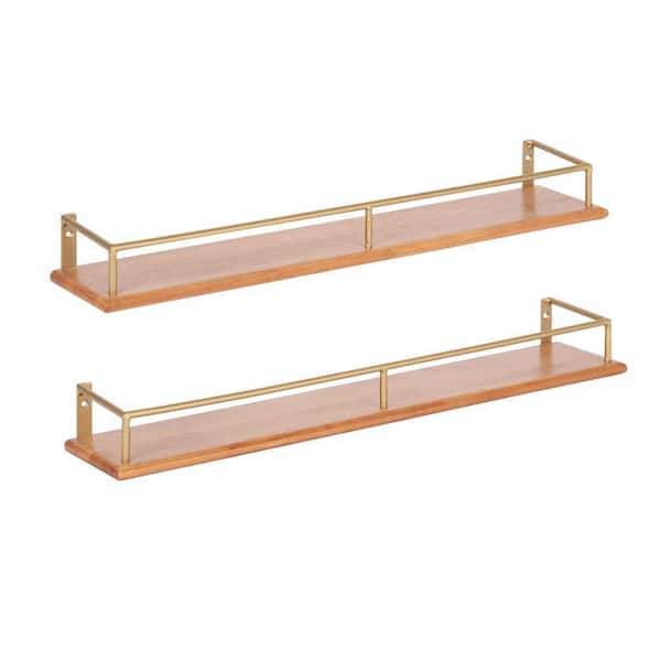 Kate and Laurel Camryn 24 in. W x 4 in. D Natural/Gold Wood Decorative Wall Shelf