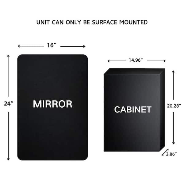 TEHOME Eldee 16 in. W x 24 in. H Surface Mount Rectangular Metal Framed Bathroom Medicine Cabinet with Mirror in Matt Black