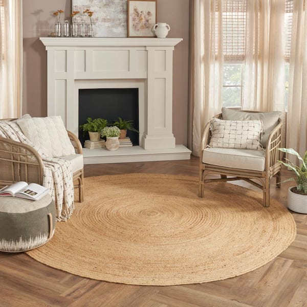 Natural Jute Natural 8 ft. x 8 ft. Solid Contemporary Round Area Rug