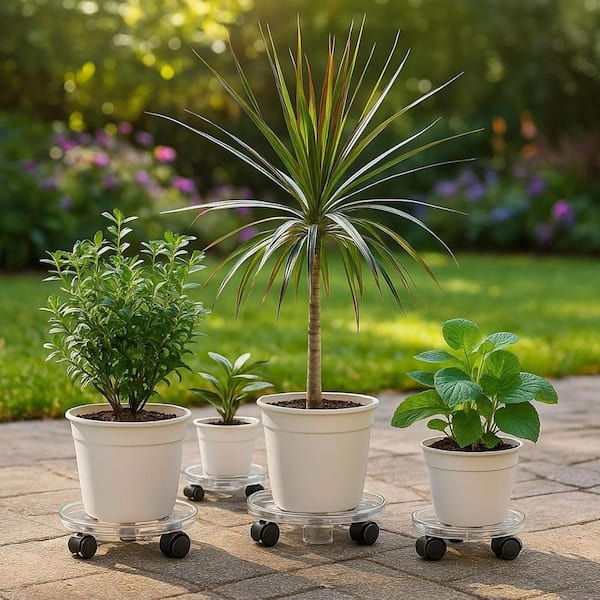 12 in. Dia Plastic Outdoor Clear Plant Caddies & Carts 4 PC