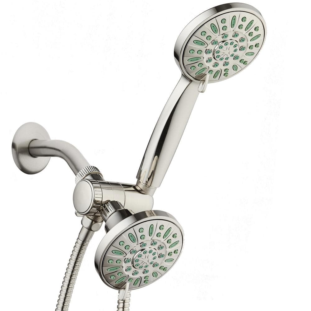 Antimicrobial 48-Spray Patterns 4 in. Single Wall Mount Dual Shower Head an
