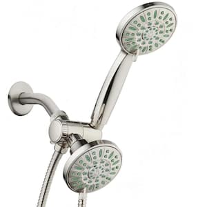 Antimicrobial 48-Spray Patterns 4 in. Single Wall Mount Dual Shower Head and Handheld Showerhead in Brushed Nickel