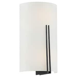 Prong 6.75 in. Matte Black Sconce with White Glass Shade