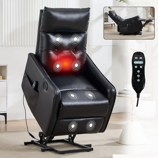 Black1 Ergonomic Faux Leather Power Lift Recliner with Heavy Duty, Heat, Massage and USB