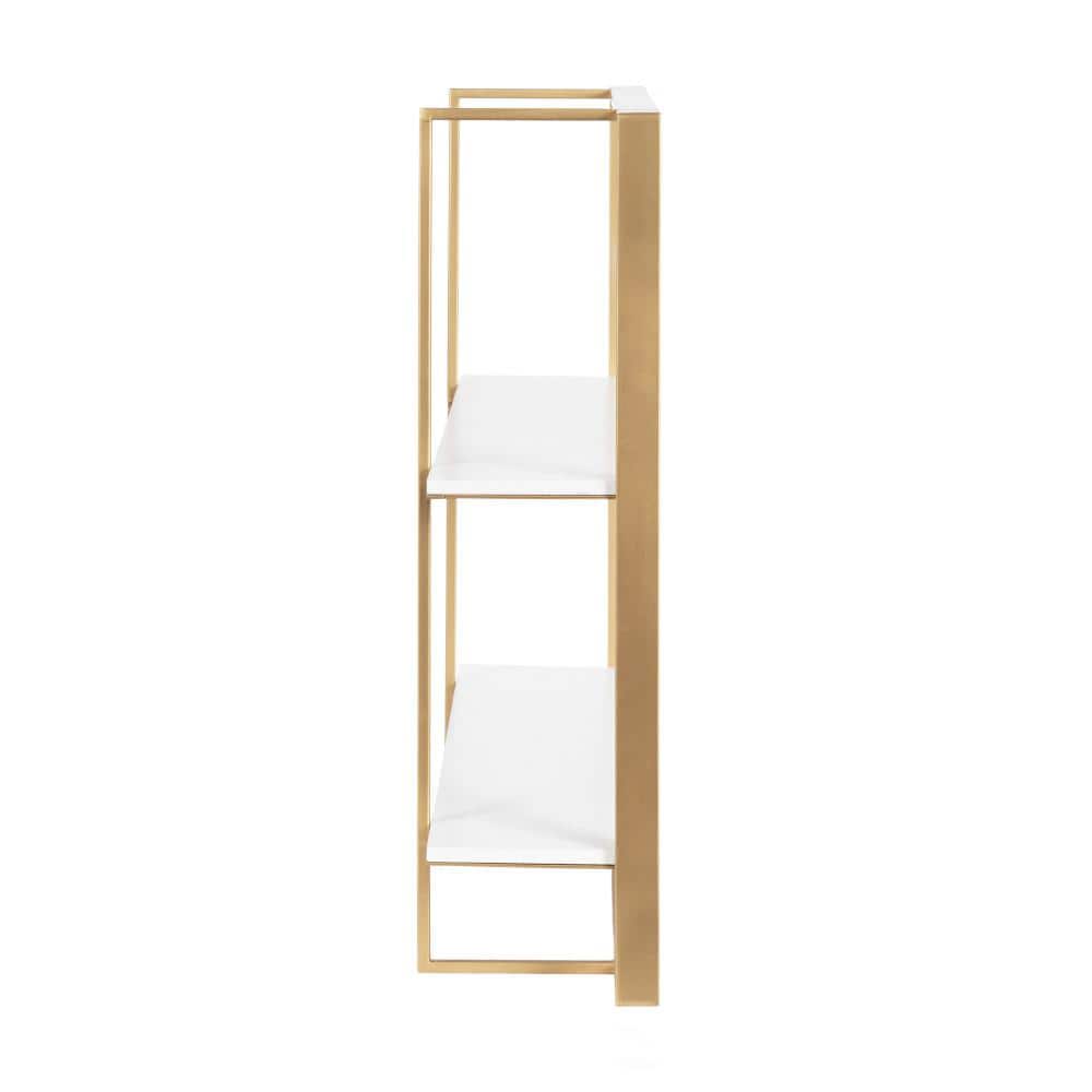 Gold and White Modern Floating Wall Shelf with Wooden Tiers