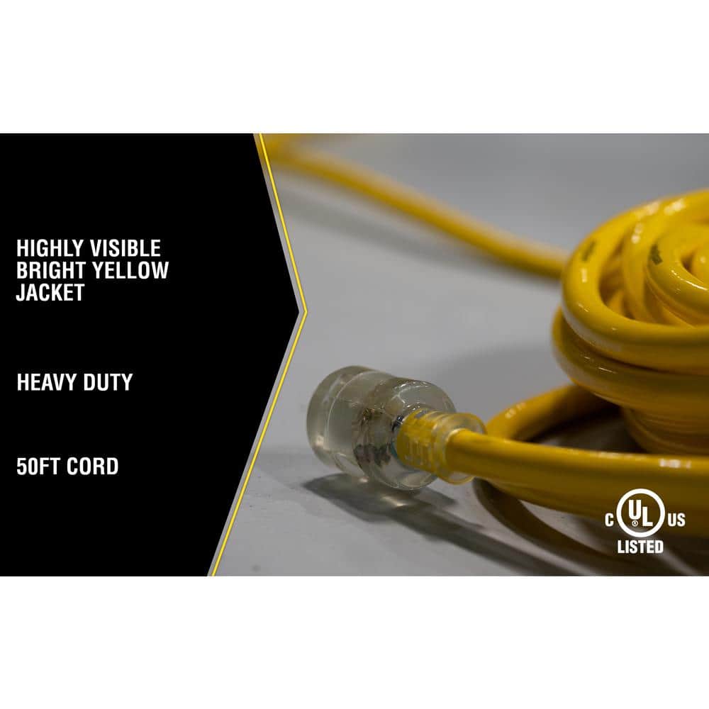 Yellow 50 ft. Outdoor Heavy-Duty Extension Cord with PVC Insulation