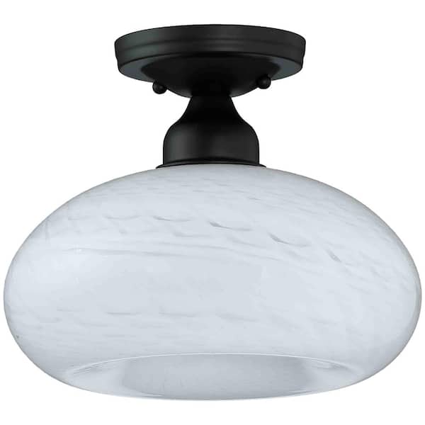 Pia Ricco 10.87 in. 1 Light Matte Black Semi Flush Mount Ceiling Light with shade