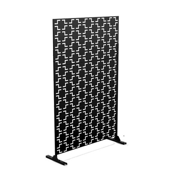 76 in. H x 47.2 in. W x 15.7 in. D Black Panels Laser Cut Metal Privacy ...