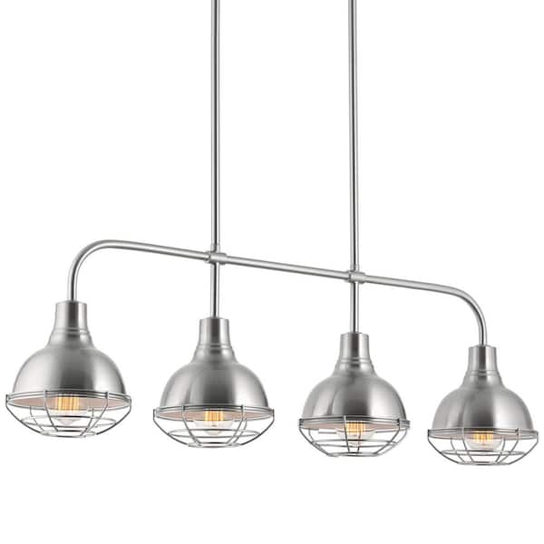 Kira Home Liberty 60-Watt 4-Light Brushed Nickel Farmhouse Island Light Pendant Light with Brushed Nickel Shade, No Bulb Included