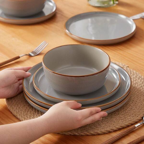 vancasso 12-Piece Gray Stoneware Dinnerware Set Service for 4