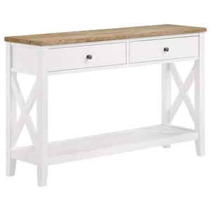 Maisy 47.25 in. Brown and White Rectangle Wood Console Table with Shelf