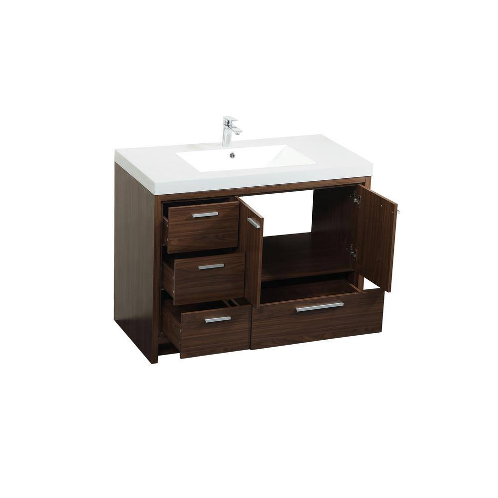 Walnut and White MDF Single Basin Vanity with Resin Sink