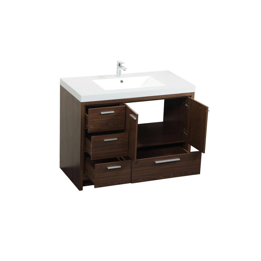Walnut and White MDF Single Basin Vanity with Resin Sink