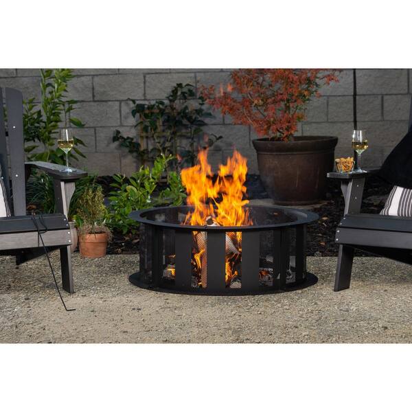 Round Steel Wood Burning Fire Pit Ring, Bond 18.5 In Portable Propane Campfire Fire Pit