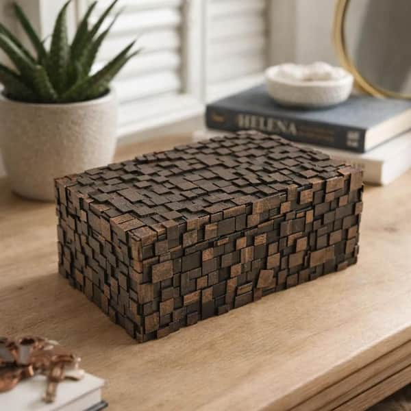 Benjara Lissa Brown 7.5 in. x 5 in. Resin Decorative Storage Box