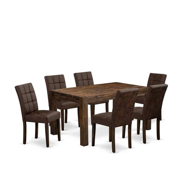 East West Furniture 7-Piece Rectangle Distressed Jacobean