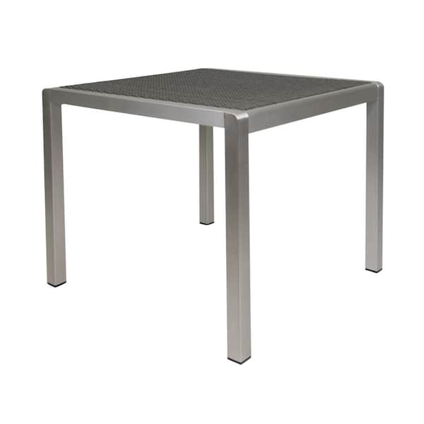 Unbranded Silver Gray 35 in. Square Anodized Aluminum Outdoor Dining Table with Wicker Table Top for Garden Patio Backyard Deck