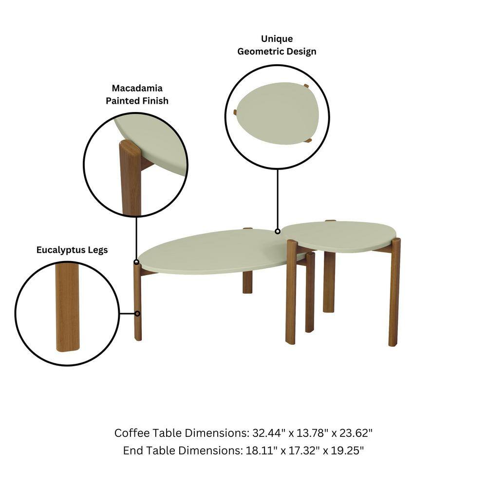 Modern Green MDF and Eucalyptus Wood Elliptical Accent Table Set