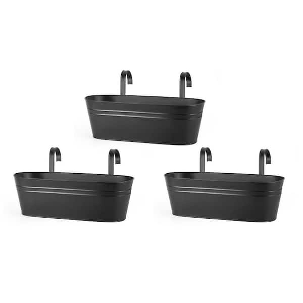 15.7 in. L x 6.1 in. W x 9 in. H 8 qts. Black Metal with Detachable Hooks Hanging Planter Window Box (3-Pack)