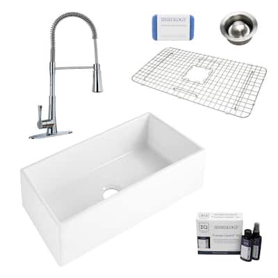 Harper All-in-One Farmhouse Apron Front Fireclay 36 in. Single Bowl Kitchen Sink with Pfister Zuri Faucet and Drain