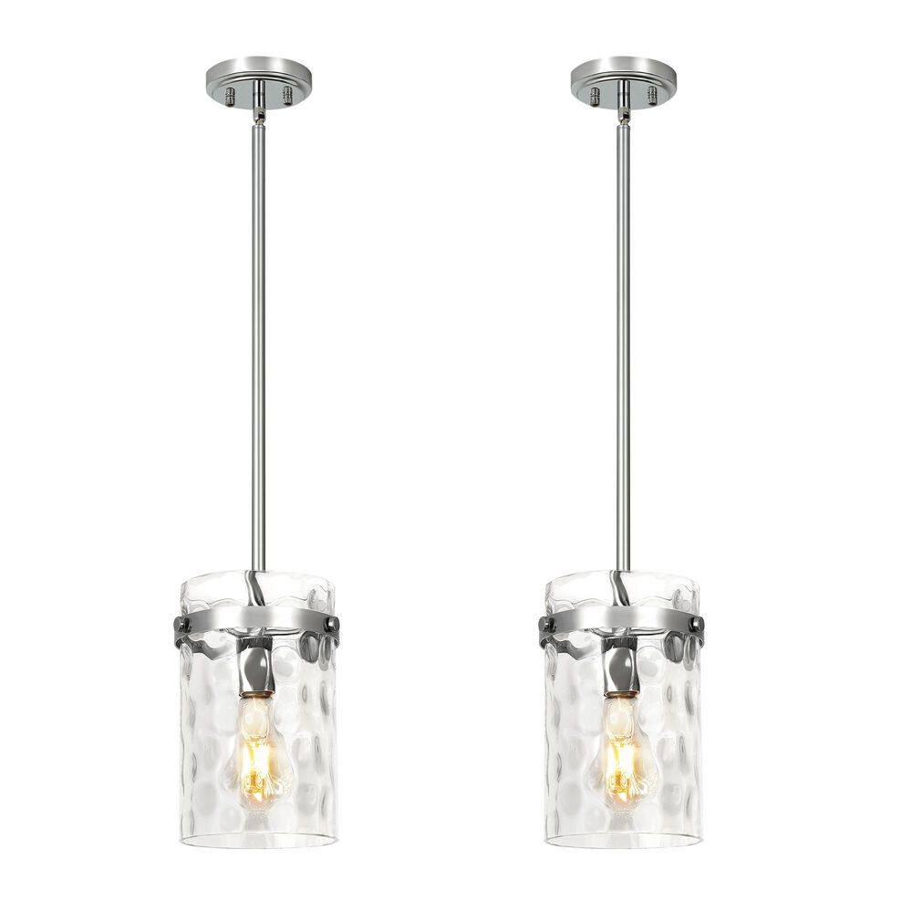 Jasslynn 2-Pack 60 Watt Chrome Modern Pendant Light with Water Rippled Glass Shade for Kitchen Dining Room Foyer price history on PriceWatchPro
