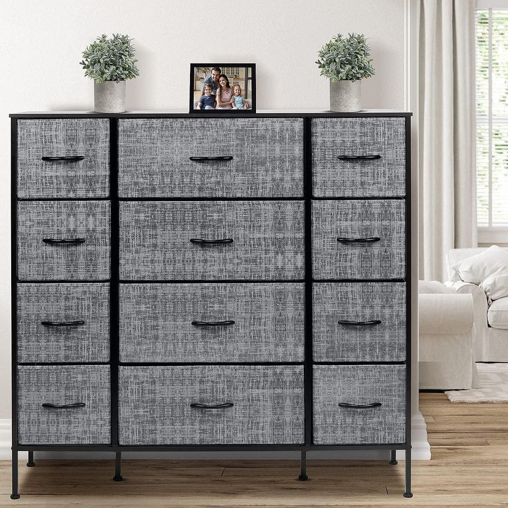 Sorbus 12-Drawer Gray and Black Fabric Dresser with Steel Frame