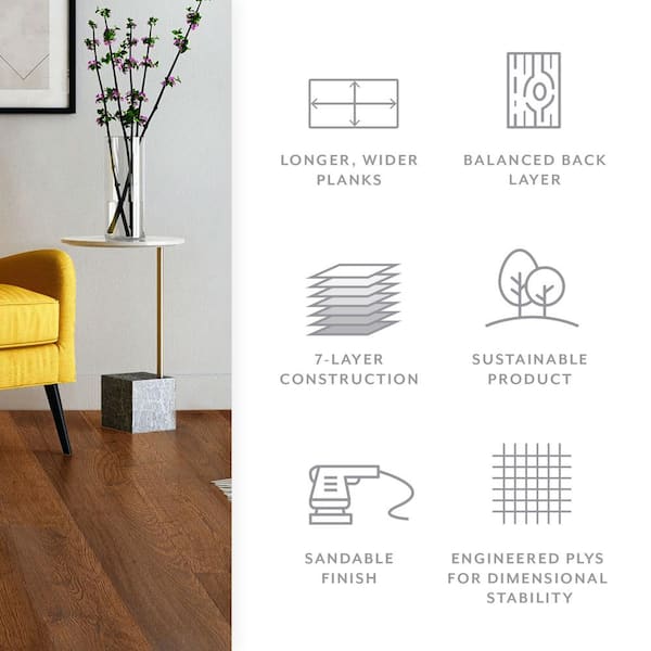 ASPEN FLOORING Pueblo White Oak 9/16 in. T x 8.66 in. W Tongue and Groove Wire Brushed Engineered Hardwood Flooring (31.25 sqft/case)