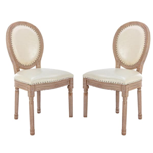 mieres Noble Upholstered PU leather Dining Chair, French Distressed Bedroom Stools with Round Back and Rubber Legs (Set of 2)
