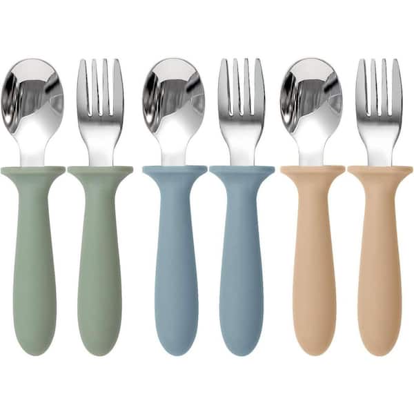 Multicolor Toddler Forks and Spoons Set 6 Pack kids Silverware Set with Silicone Handle, Children Safe Forks and Spoons