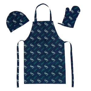 MLB Mariners 3-Pieces Set Blue Apron Oven Mitt and Hat