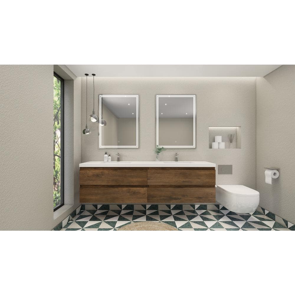 Bohemia 84 in. W Bath Vanity in Rosewood with Reinforced Acrylic Vanity Top in White with White Basins -  Moreno Bath, MOB72-GR