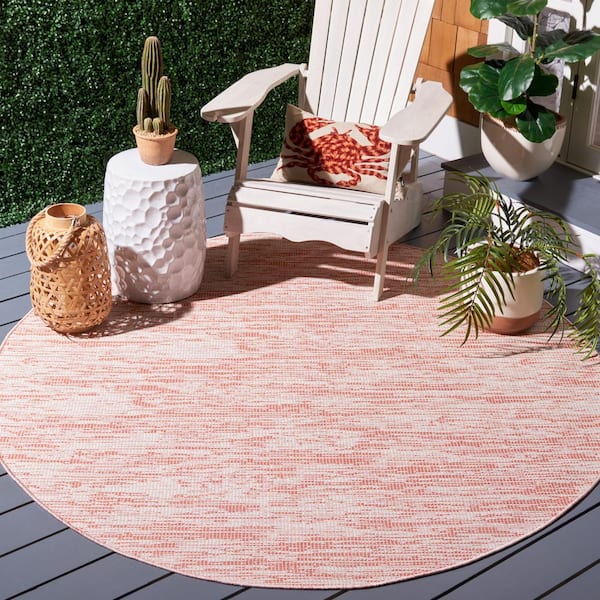 Hampton Terracotta 6 ft. x 6 ft. Abstract Distressed Indoor/Outdoor Round Area Rug