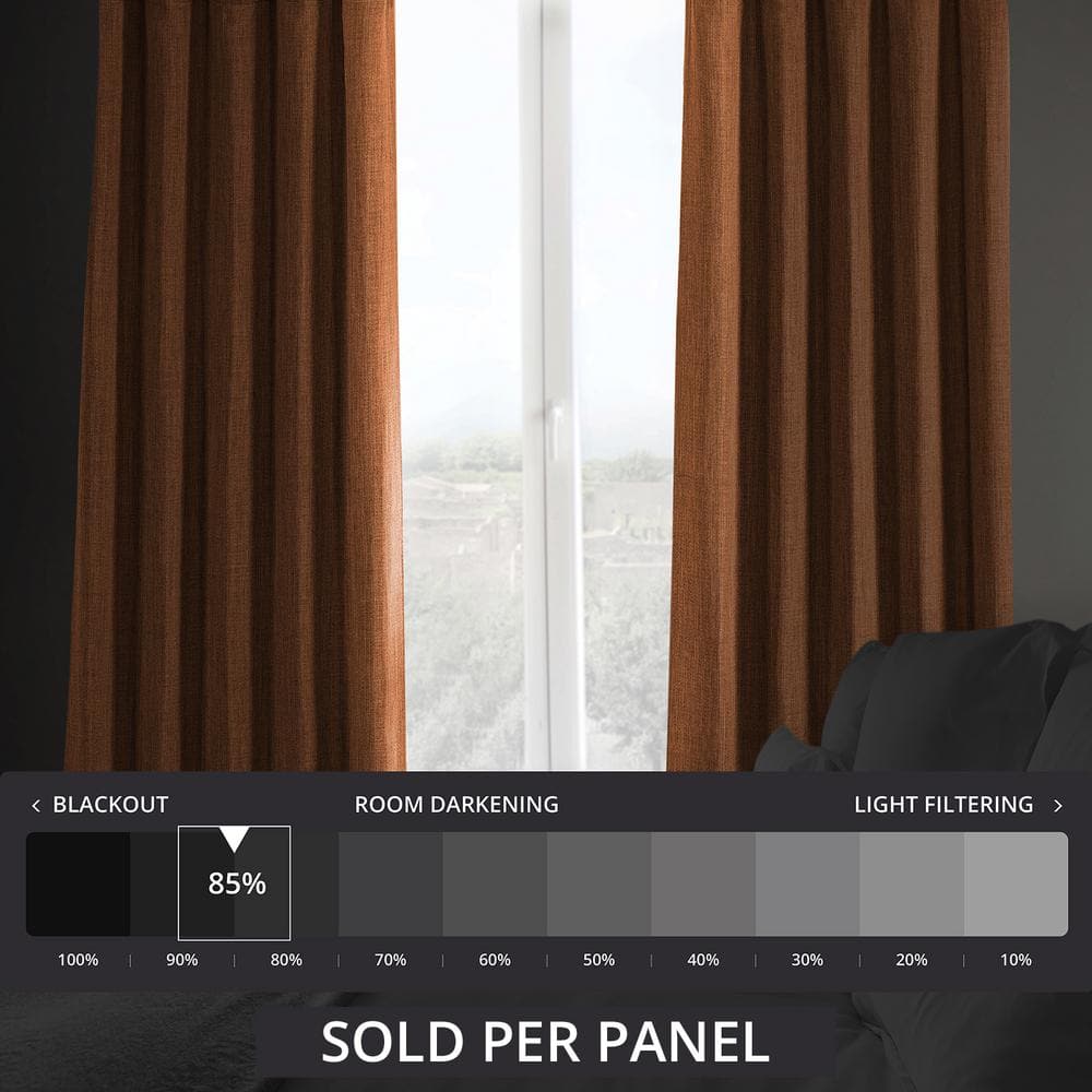 Desert Orange Faux Linen Blackout Puddle Length Curtain Panel