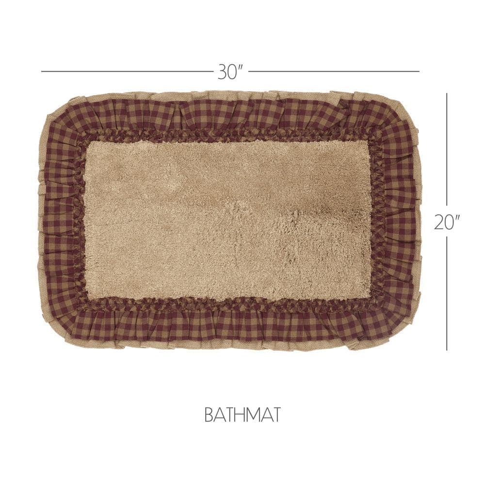 Natural Tan and Burgundy Checkered Cotton Bath Mat 20x30