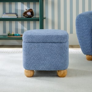 Linley Contemporary Soft Blue Polyester Boucle Square Small Storage Ottoman