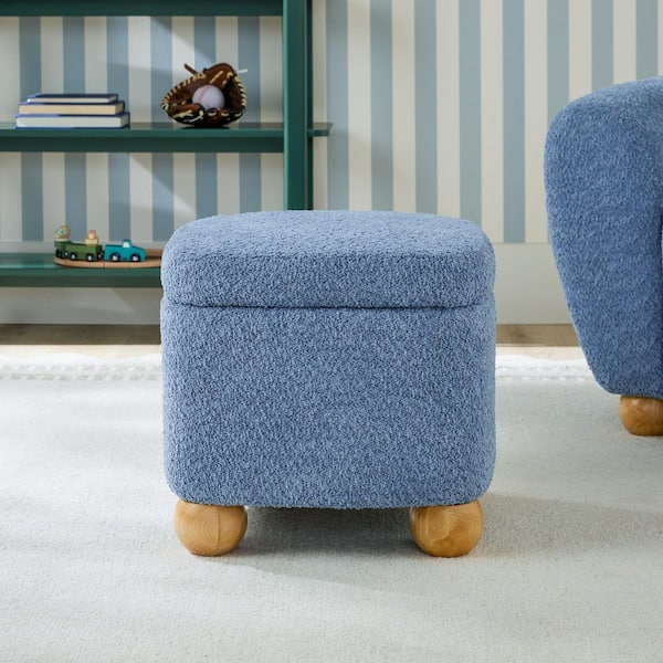 Linley Contemporary Soft Blue Polyester Boucle Square Small Storage Ottoman