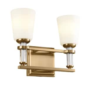 Rosalind 14.25 in. 2-Light Brushed Natural Brass Traditional Bathroom Vanity Light