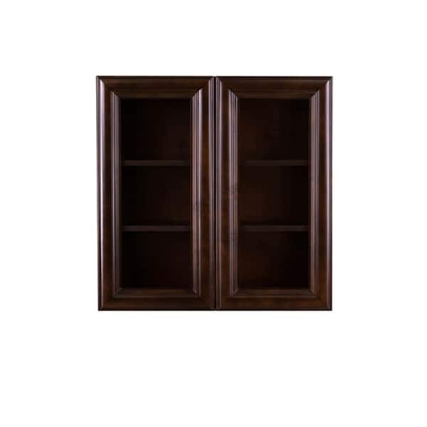 LIFEART CABINETRY Edinburgh Assembled 24 in. x 36 in. x 12 in. Wall Mullion Door Cabinet with 2 Doors 2 Shelves in Espresso