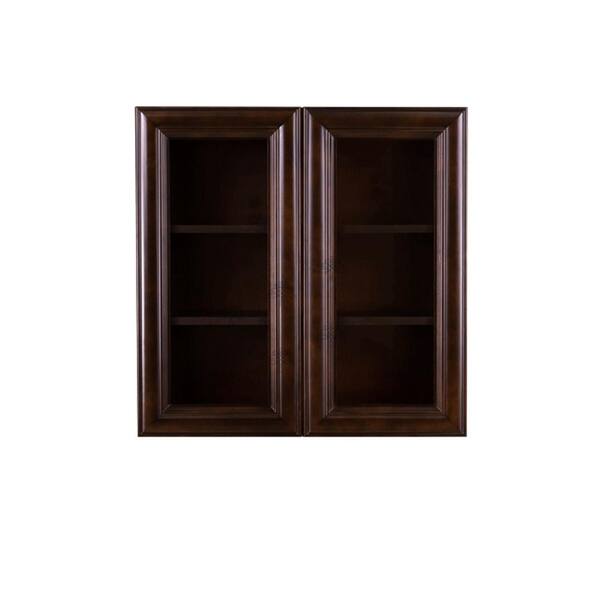 LIFEART CABINETRY Edinburgh Assembled 30 in. x 30 in. x 12 in. Wall Mullion Door Cabinet with 2 Doors 2 Shelves in Espresso