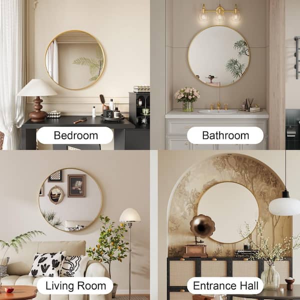 24 in. W x 24 in. H Medium Round Stainless Steel wall Mirror Bathroom Mirror Vanity Decorative Mirror in Brushed Gold