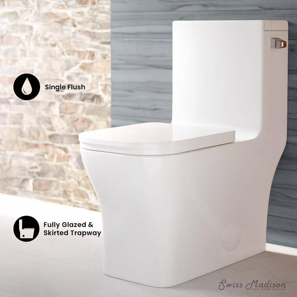 Concorde Glossy White One-Piece Elongated Toilet with Right Side Flush Handle
