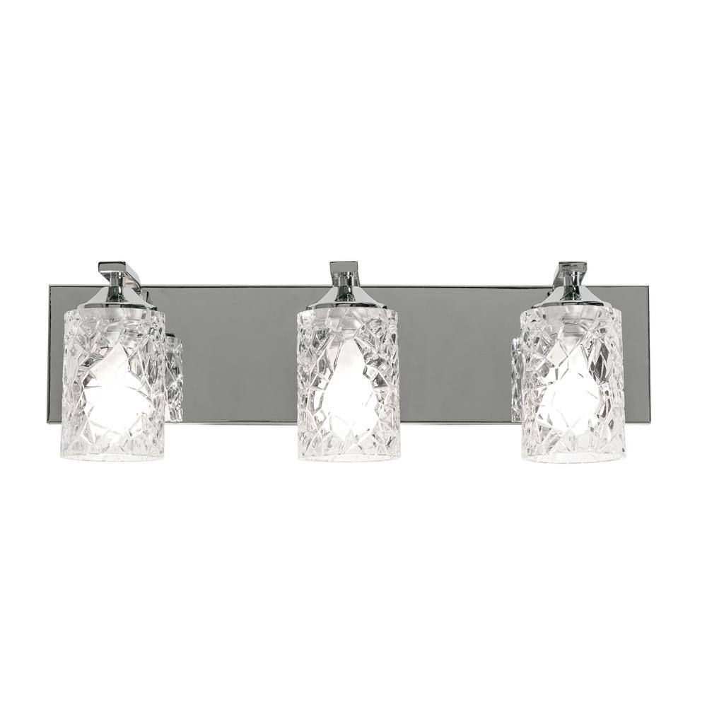 Polished Chrome 3-Light Vanity with Faceted Glass Shades