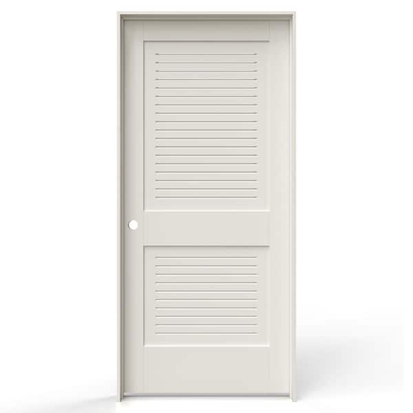 36 in. x 80 in. 2 Panel Right-Handed Primed MDF Wood Single Prehung Interior Door Full Modern Ventilated Panel Louver