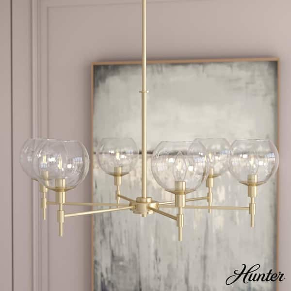 Hunter Xidane 6-Light Alturas Gold Shaded Chandelier with Clear Glass Shades
