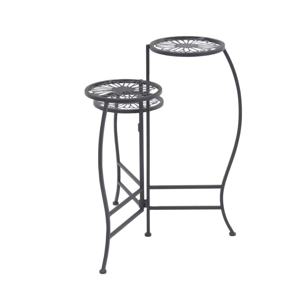 24" Black Metal 3-Tier Round Plant Stand
