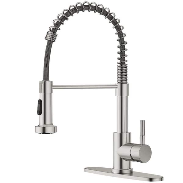 Brushed Nickel 17.7 in. H Pull Down Sprayer Kitchen Faucet with Advanced Spray Kitchen Sink Faucet 1 or 3-Hole