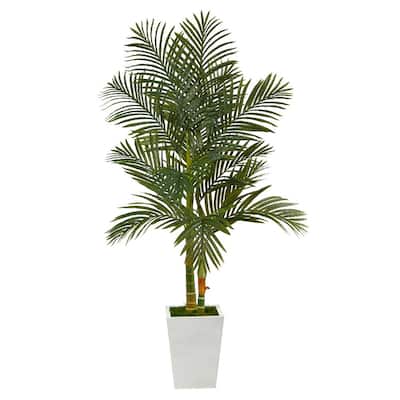 5.5ft. Golden Cane Artificial Palm Tree in White Metal Planter